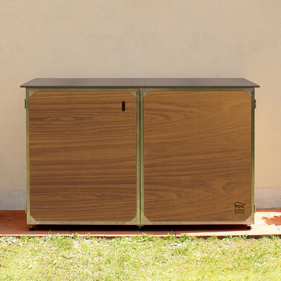 armario exterior color roble para guardar bicicletas