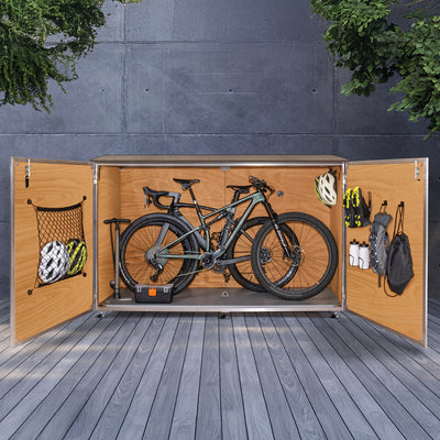 Armario exterior para bicicletas. Tono pino