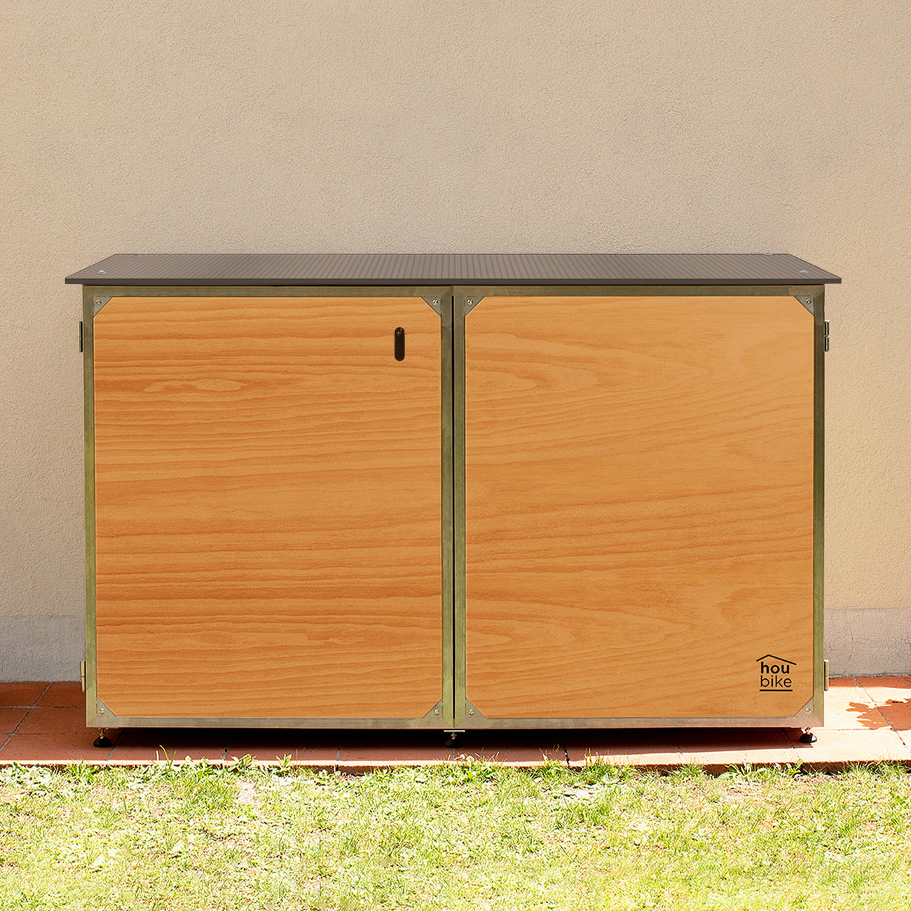 mueble exterior  guardabicis de color pino